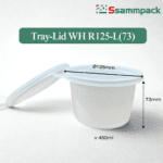 Tray-Lid WH R125-L(73) – 일회용 화이트·블루 PP 플라스틱 용기 (450ml, 뚜껑 포함)